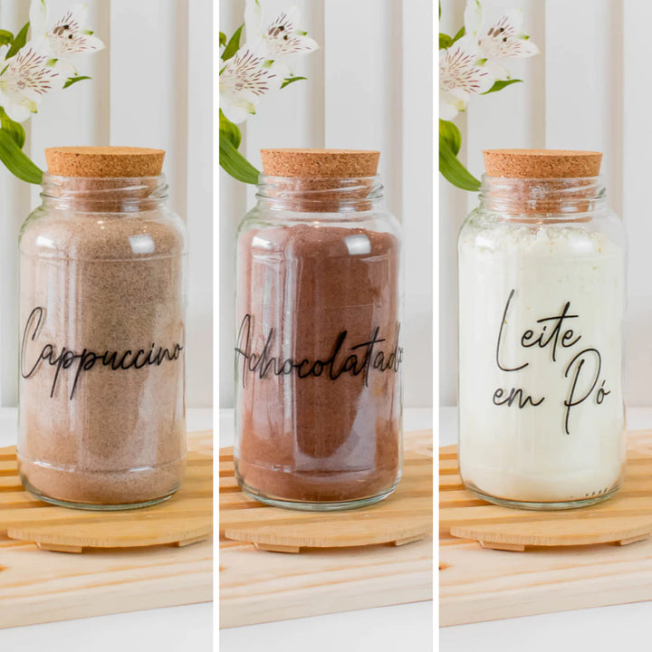 CoffeVibe: Kit Organizador de Vidro e Tampas de Cortiça-810ML - COMPRE E LEVE MAIS - Verona Decor - VERONA DECOR