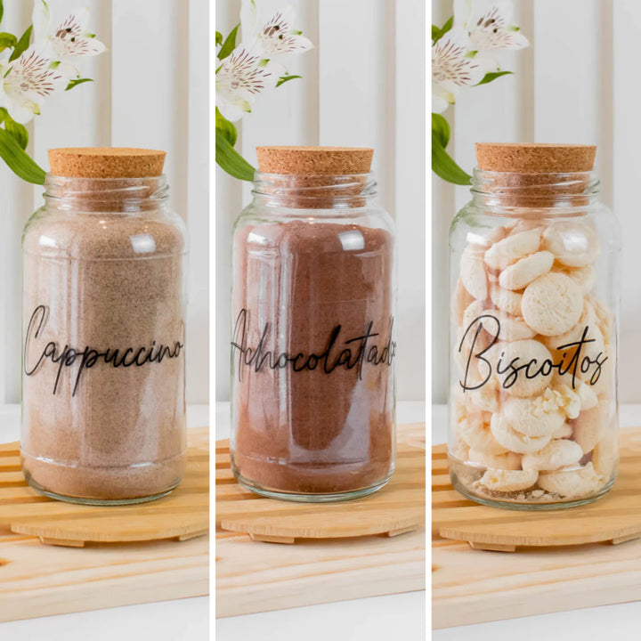 CoffeVibe: Kit Organizador de Vidro e Tampas de Cortiça-810ML - COMPRE E LEVE MAIS - Verona Decor - VERONA DECOR