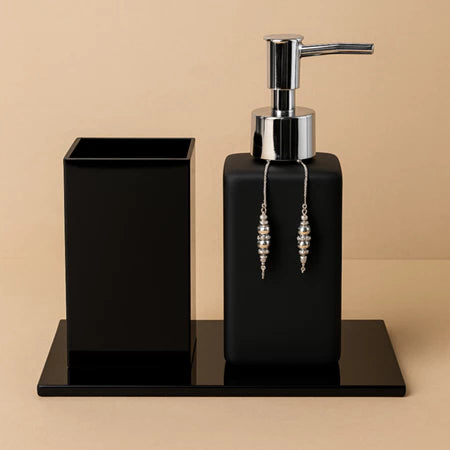 Porta Escova de Dente Preto Fosco e Prata Lux Essence - Verona Decor