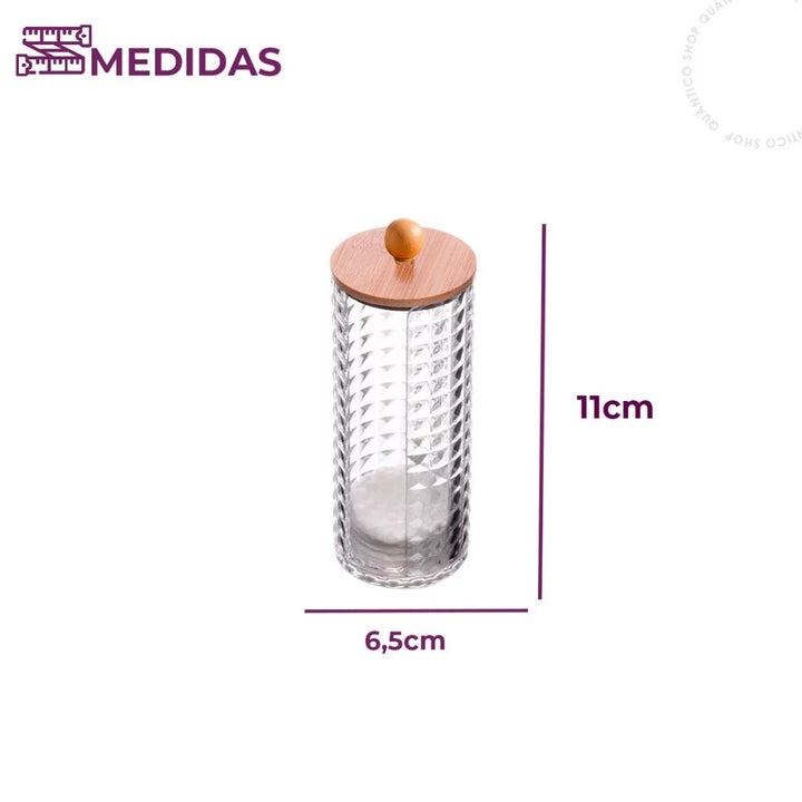 Kit Organizador 3 Peças com Tampa de Bambu – Porta Algodão, Cotonete e Multiuso - Verona Decor - VERONA DECOR