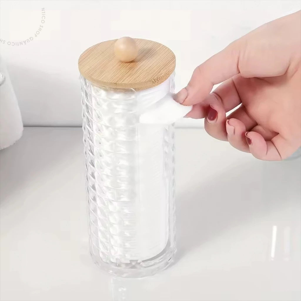 Kit Organizador 3 Peças com Tampa de Bambu – Porta Algodão, Cotonete e Multiuso - Verona Decor - VERONA DECOR