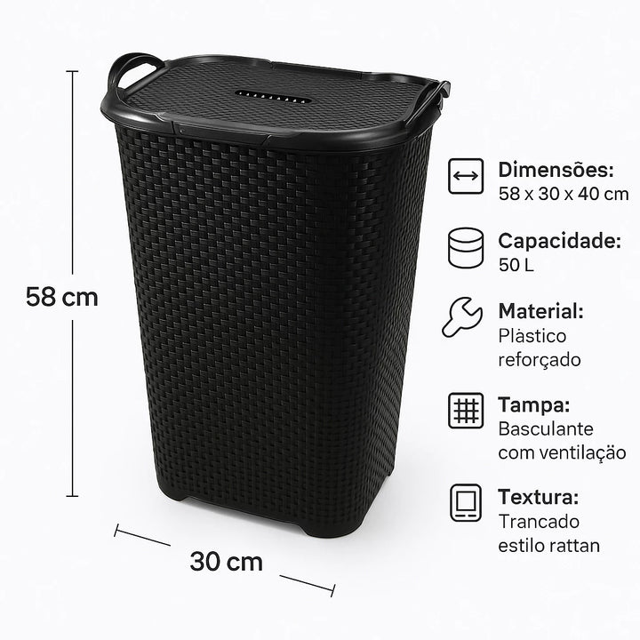 Cesto de Roupas 50L com Tampa - Verona Decor - VERONA DECOR