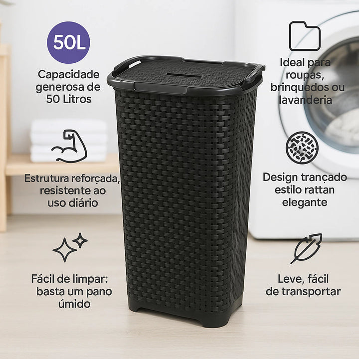 Cesto de Roupas 50L com Tampa - Verona Decor - VERONA DECOR
