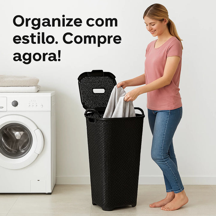 Cesto de Roupas 50L com Tampa - Verona Decor - VERONA DECOR
