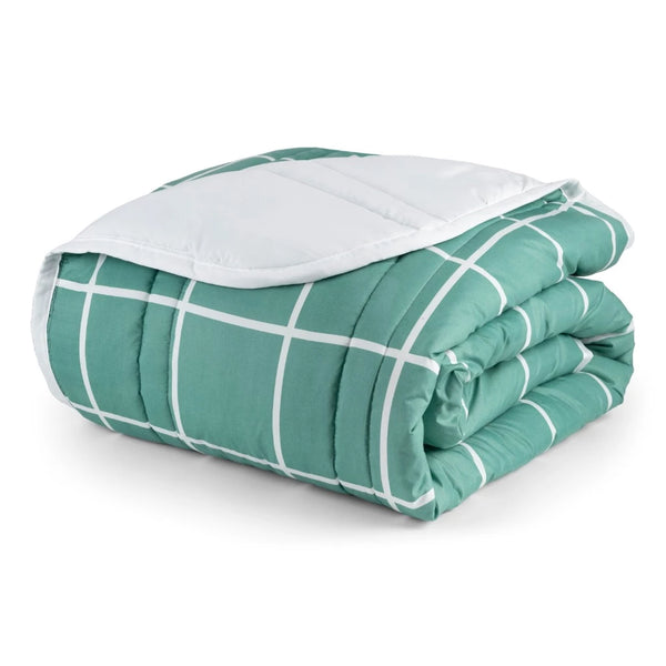 Edredom Queen Grid Verde 200 Fios - Verona Decor