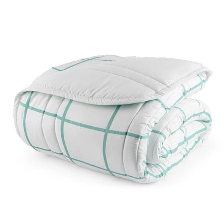 Edredom Queen Grid Branco e Verde 200 Fios - Verona Decor