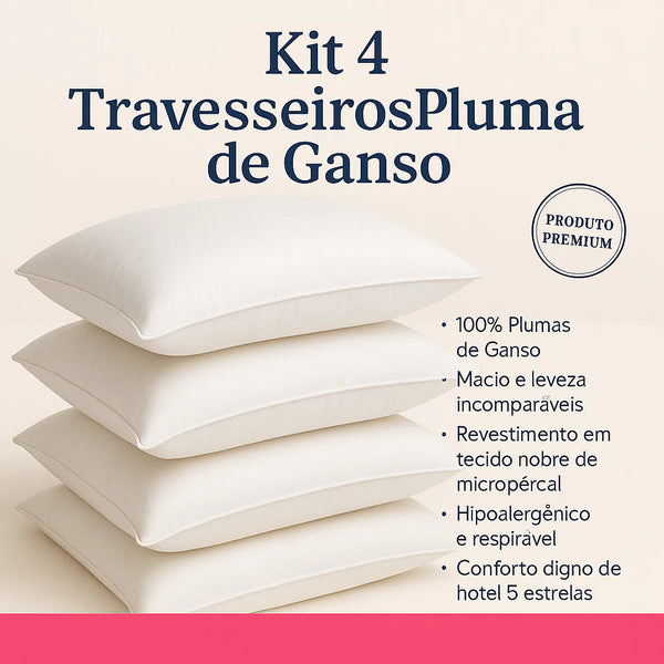 4 Travesseiros Pluma de Ganso Sintética - Verona Decor