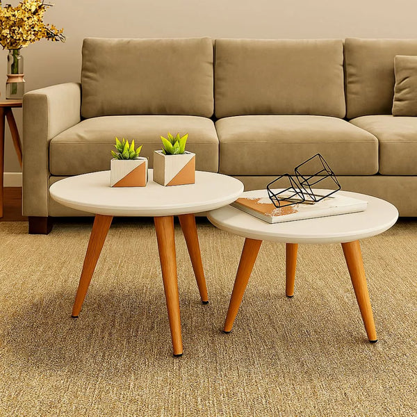 Mesas de Centro Madeira Redonda Pé Palito Branco - Verona Decor