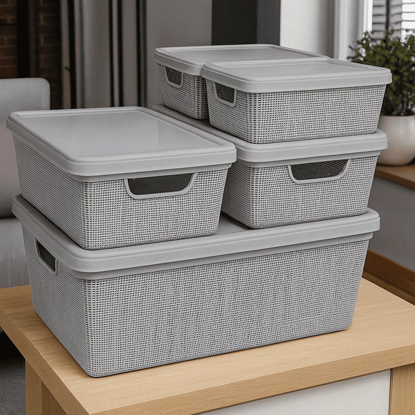 Caixas Organizadoras com Tampa Kit 5 Peças - Verona Decor