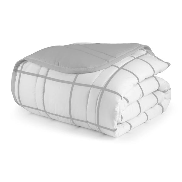 Edredom Queen Grid Branco 200 Fios - Verona Decor