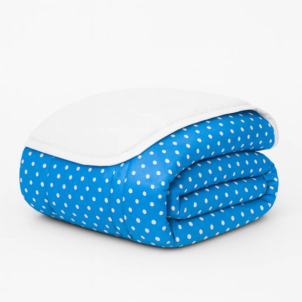 Edredom Queen Poá Azul e Branco 200 Fios - Verona Decor