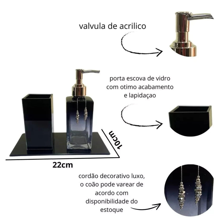 Porta Escova de Dente Preto e Prata Lux Essence - Verona Decor - VERONA DECOR