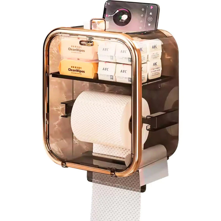 Caixa Box Porta Papel Higiênico Dispenser Organizador Banheiro Trava Magnética Suporte Celular - Verona Decor - VERONA DECOR