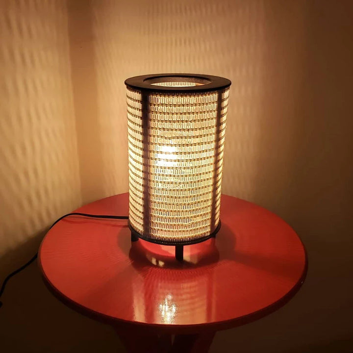 Abajur Luminária Cilindrico Cúpula Madeira E Fibra - VERONA DECOR