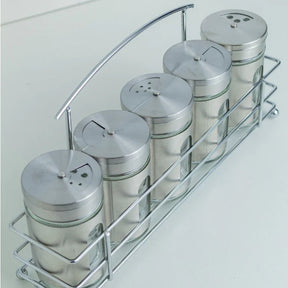 Porta Condimentos Temperos Inox 5 Pçs Com Suporte inox - Verona Decor - VERONA DECOR