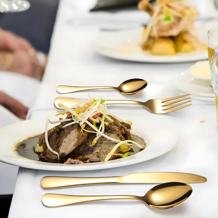 Conjunto de Talheres em Aço Inoxidável / 24 Peças com Caixa de Madeira Artesanal - Verona Decor - VERONA DECOR