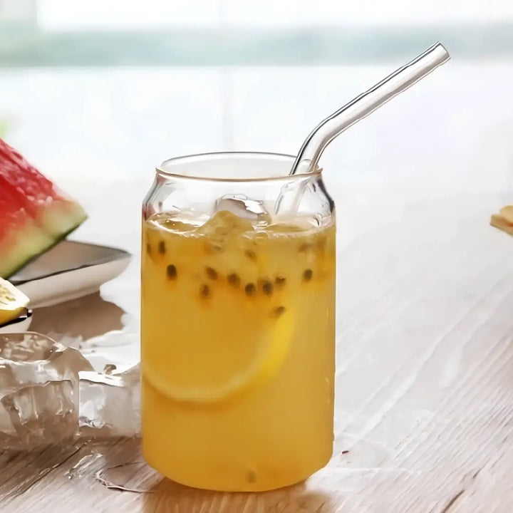 Copo de Vidro 500ml com Tampa de Bambu e Canudo Inox - Verona Decor - VERONA DECOR