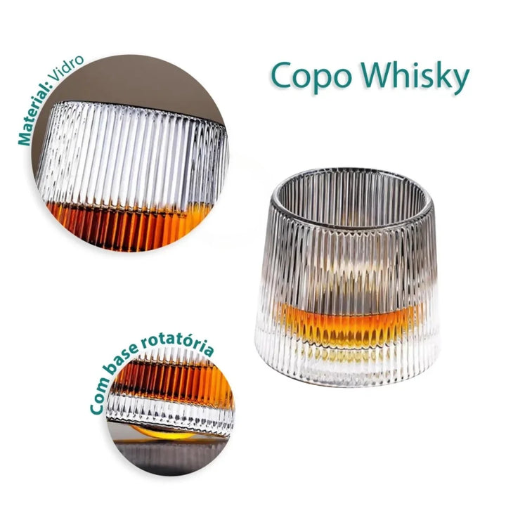 Jogo 6 Copos Whisky de Vidro Com Fundo Giratório Listrado 170ml - Verona Decor - VERONA DECOR