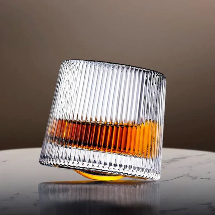 Jogo 6 Copos Whisky de Vidro Com Fundo Giratório Listrado 170ml - Verona Decor - VERONA DECOR