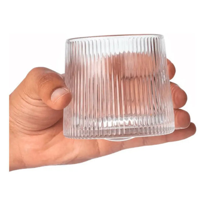 Jogo 6 Copos Whisky de Vidro Com Fundo Giratório Listrado 170ml - Verona Decor - VERONA DECOR