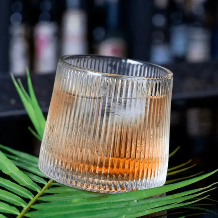 Jogo 6 Copos Whisky de Vidro Com Fundo Giratório Listrado 170ml - Verona Decor - VERONA DECOR