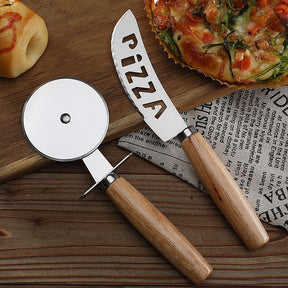 Kit Cortador De Pizza Em Inox Cabo Madeira - Verona Decor - VERONA DECOR