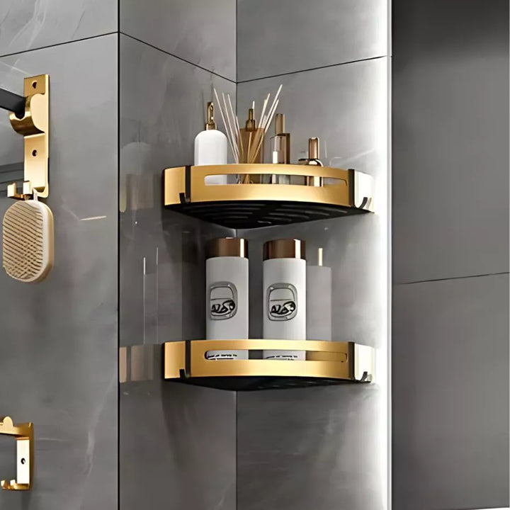 Kit 2 Prateleira Para Banheiro Em Alumínio Preto Com Dourado - Verona Decor - VERONA DECOR