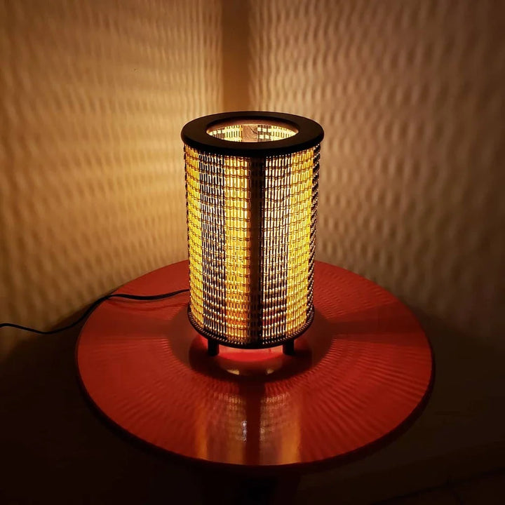 Abajur Luminária Cilindrico Cúpula Madeira E Fibra - VERONA DECOR