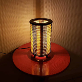 Abajur Luminária Cilindrico Cúpula Madeira E Fibra - VERONA DECOR