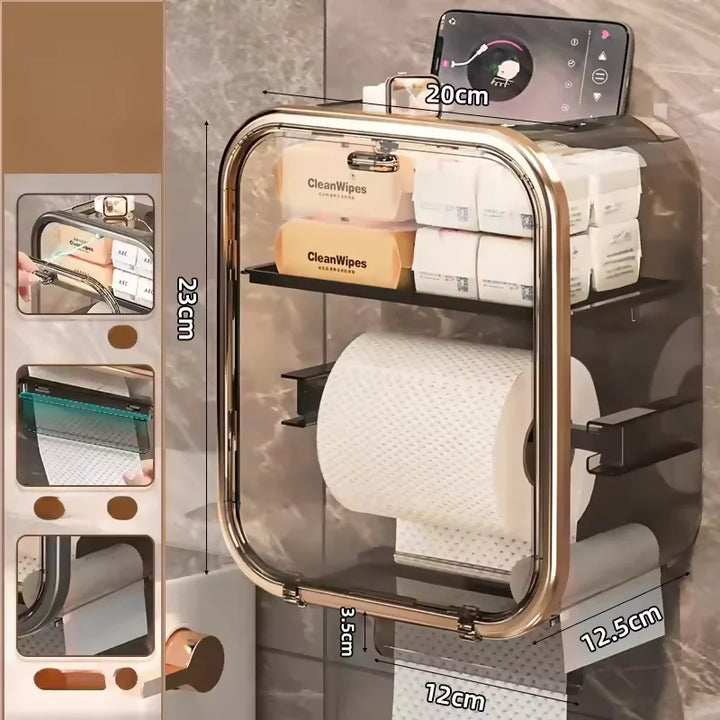 Caixa Box Porta Papel Higiênico Dispenser Organizador Banheiro Trava Magnética Suporte Celular - Verona Decor - VERONA DECOR