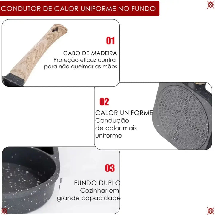 Frigideira Multifuncional 4 em 1 Antiaderente com Alça de Madeira - Verona Decor - VERONA DECOR