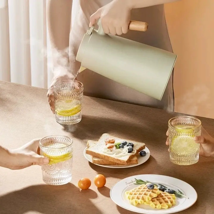 Garrafa Térmica Termometro Digital 1L Café Chá Com Cabo Madeira - Verona Decor - VERONA DECOR