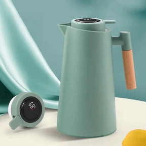 Garrafa Térmica Termometro Digital 1L Café Chá Com Cabo Madeira - Verona Decor - VERONA DECOR