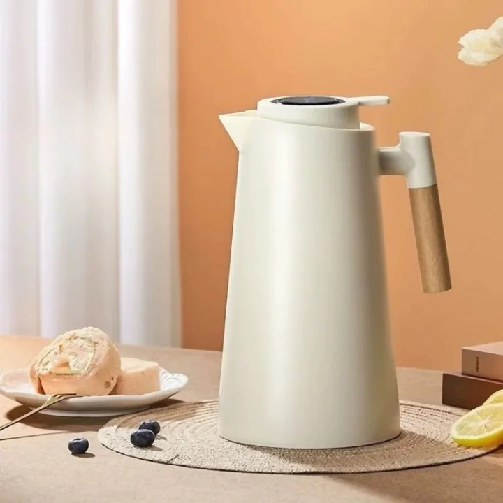 Garrafa Térmica Termometro Digital 1L Café Chá Com Cabo Madeira - Verona Decor - VERONA DECOR