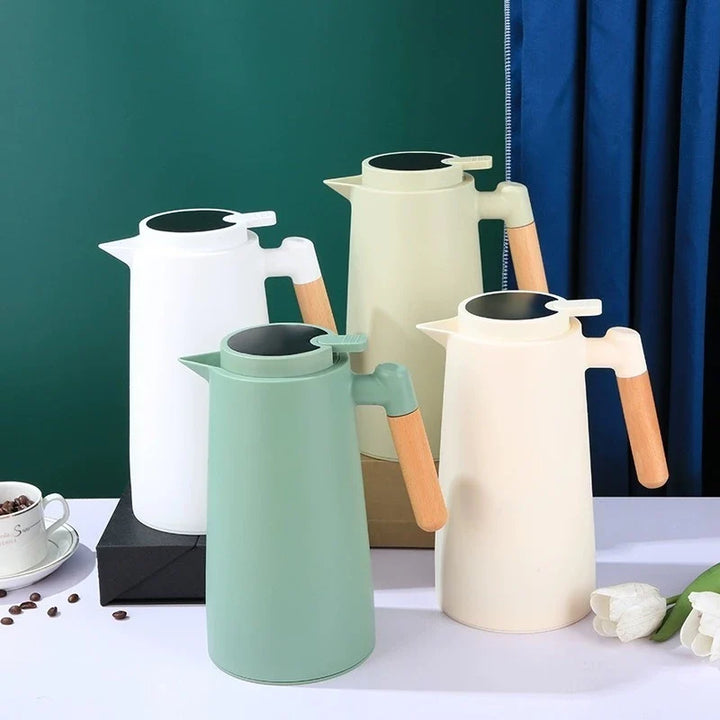 Garrafa Térmica Termometro Digital 1L Café Chá Com Cabo Madeira - Verona Decor - VERONA DECOR