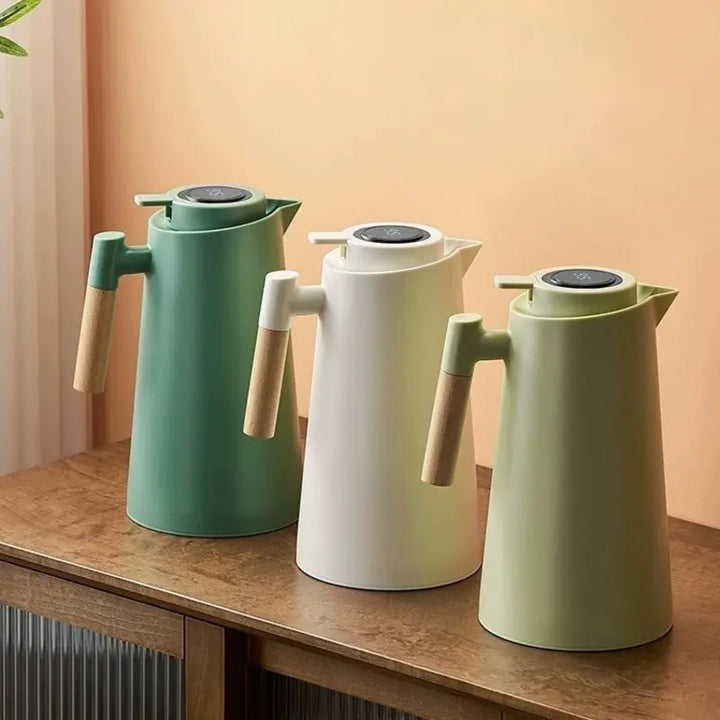 Garrafa Térmica Termometro Digital 1L Café Chá Com Cabo Madeira - Verona Decor - VERONA DECOR