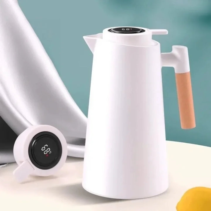 Garrafa Térmica Termometro Digital 1L Café Chá Com Cabo Madeira - Verona Decor - VERONA DECOR