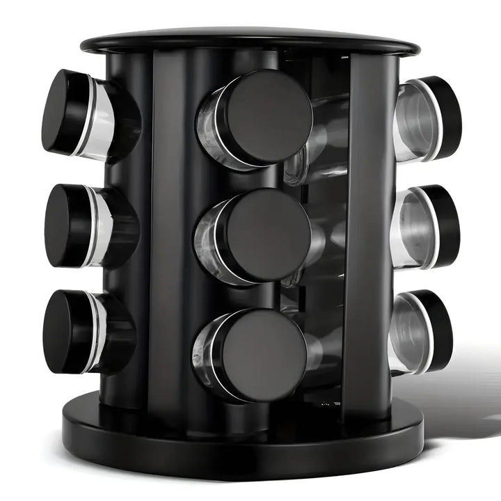 Porta Condimentos com Base Giratória em Aço Inox Preto 9 Peças - Verona Decor - VERONA DECOR