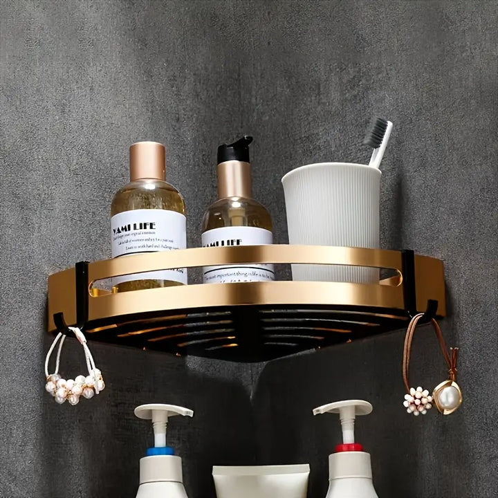 Kit 2 Prateleira Para Banheiro Em Alumínio Preto Com Dourado - Verona Decor - VERONA DECOR