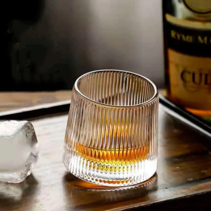 Jogo 6 Copos Whisky de Vidro Com Fundo Giratório Listrado 170ml - Verona Decor - VERONA DECOR
