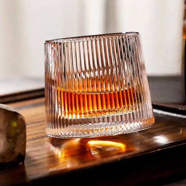 Jogo 6 Copos Whisky de Vidro Com Fundo Giratório Listrado 170ml - Verona Decor - VERONA DECOR