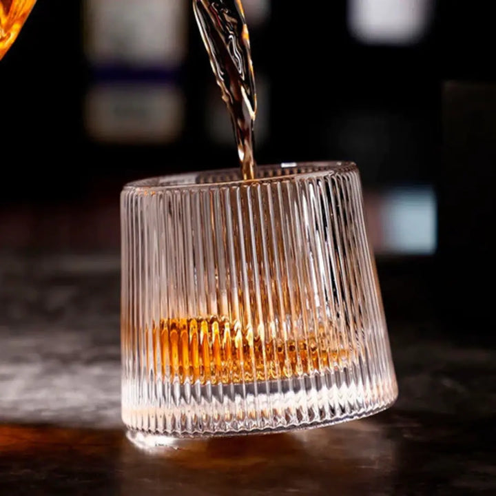 Jogo 6 Copos Whisky de Vidro Com Fundo Giratório Listrado 170ml - Verona Decor - VERONA DECOR