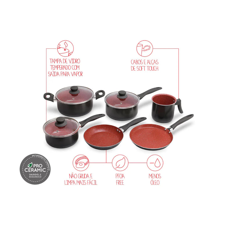 Jogo de Panelas Brinox Ceramic Life Easy - 6 Peças Antiaderente Cerâmico - Verona Decor - VERONA DECOR