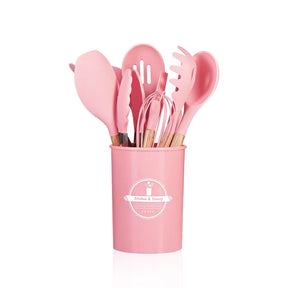 Jogo de Utensílios de Cozinha com 12 Peças em Silicone e Cabo de Madeira - Verona Decor - VERONA DECOR