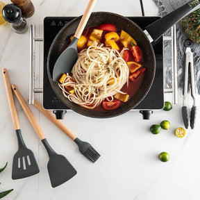 Jogo de Utensílios de Cozinha com 12 Peças em Silicone e Cabo de Madeira - Verona Decor - VERONA DECOR