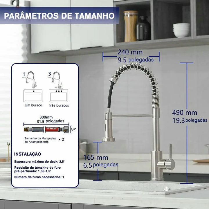 Torneira Gourmet com Chuveiro 360° - Sofisticação e Praticidade para Sua Cozinha - Verona Decor - VERONA DECOR