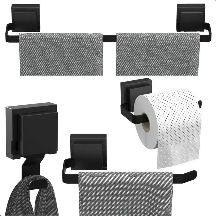 Kit Acessórios Para Banheiro Com Ventosa Preto 4 Peças - Verona Decor - VERONA DECOR