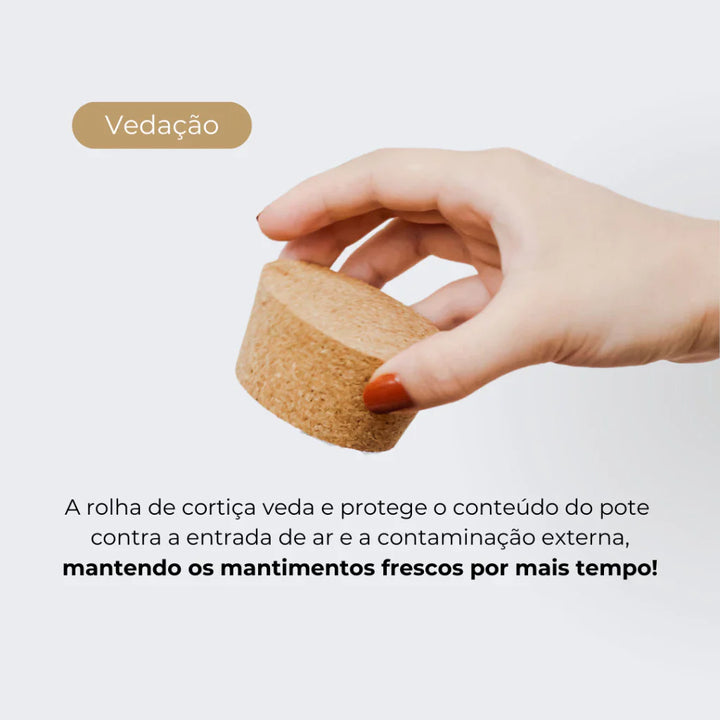 3 Potes de Vidro 810ml com Tampa de Rolha e Adesivos para Café, Açúcar e Biscoitos - Verona Decor - VERONA DECOR