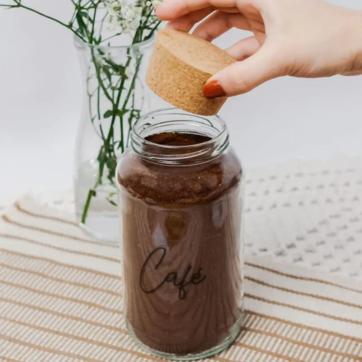 3 Potes de Vidro 810ml com Tampa de Rolha e Adesivos para Café, Açúcar e Biscoitos - Verona Decor - VERONA DECOR