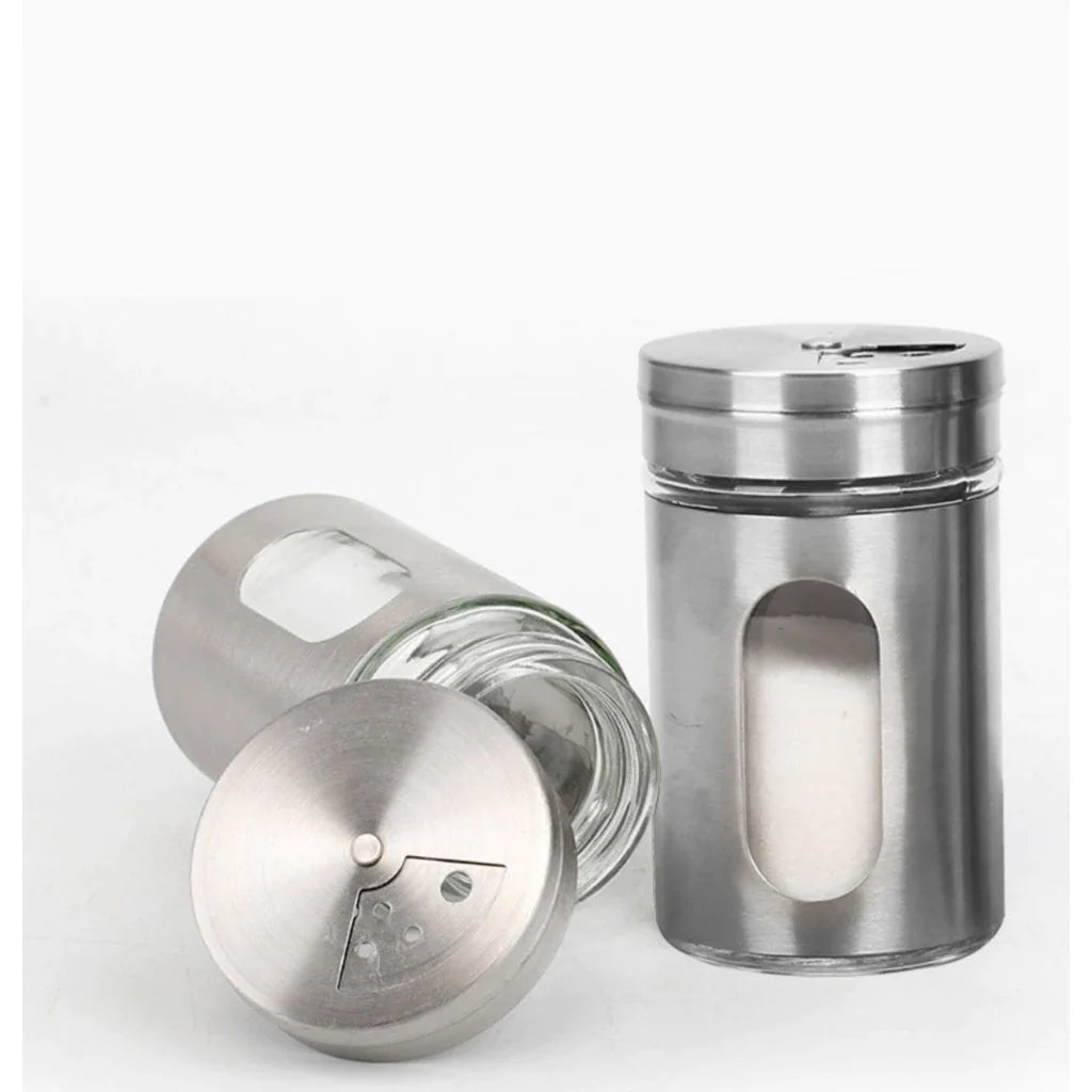 Kit 6 Porta Condimentos em Aço Inox e Vidro - Verona Decor - VERONA DECOR